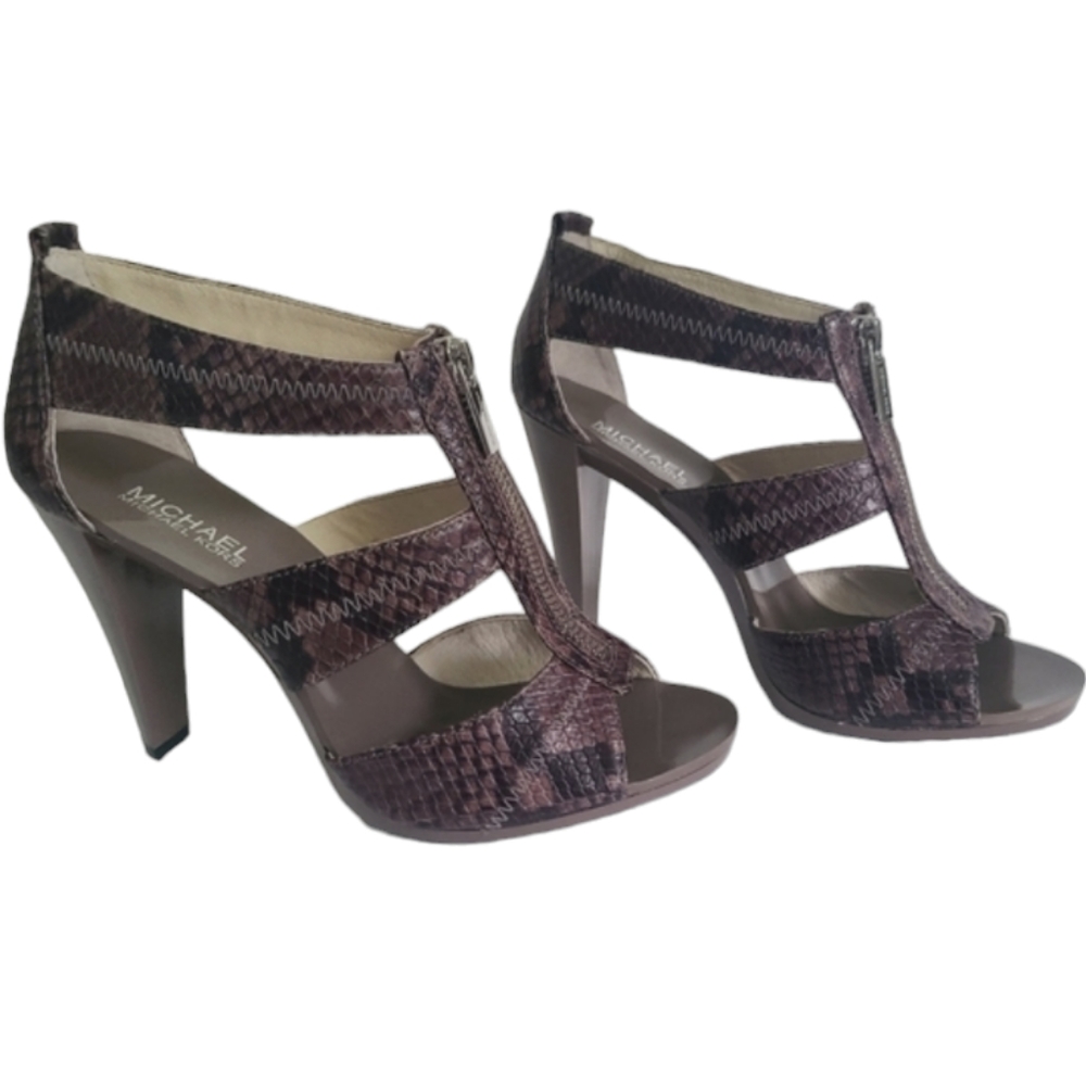 Michael Kors Berkley T-Strap Heels Shoes Cinder 8M